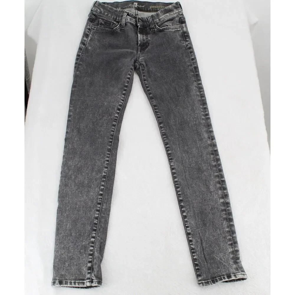 7 For All Mankind Black acid wash Gwenevere Zip Fly Skinny Jeans Women's Size 24